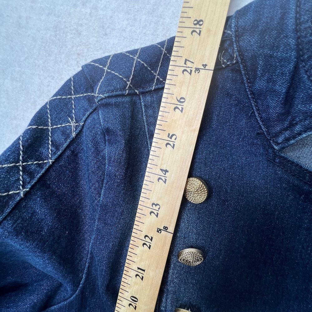 Venus Denim Military Jacket Women’s Sz 2‎ Blue Quilted Sleeves Gold Buttons Chic - Picture 7 of 9